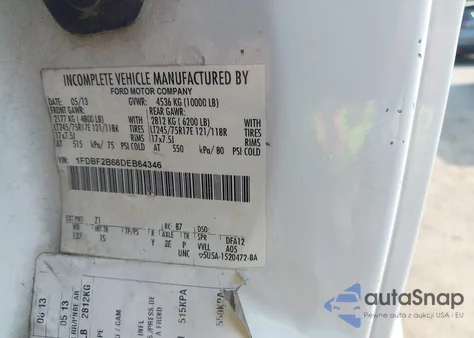 2013 Ford F-250 Xl z USA, uszkodzony, nr VIN 1FDBF2B68DEB64346